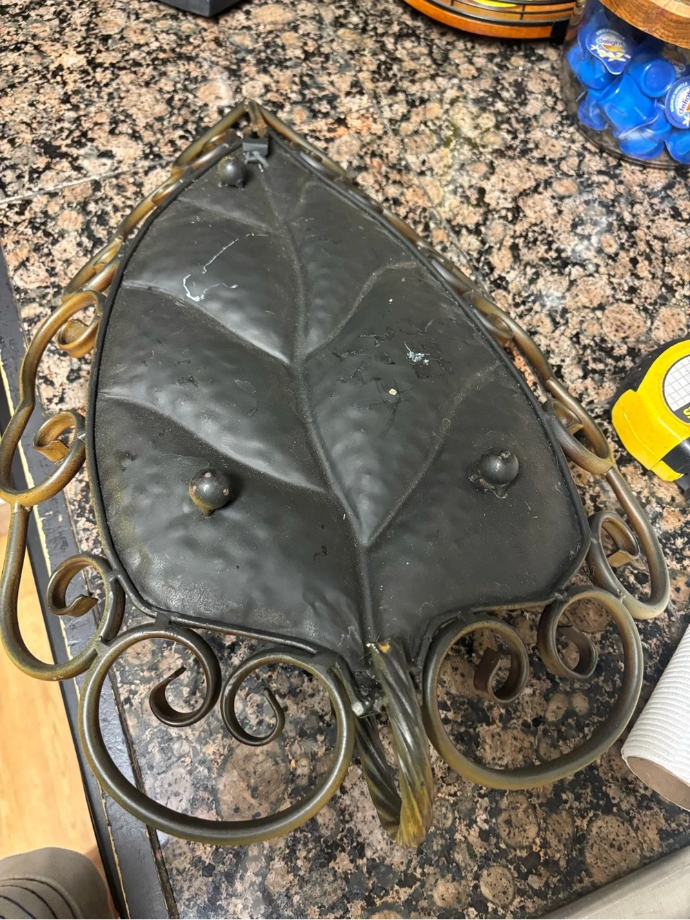 Pier 1 Metal Leaf Decorative Tray in Brown and Gold Tones